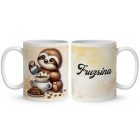 Névvel kérhető - Kávés lajhár és a szíves cappucino mintás bögre