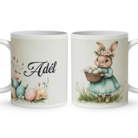   Névvel kérhető - Vintage Húsvéti nyuszilány mintás bögre