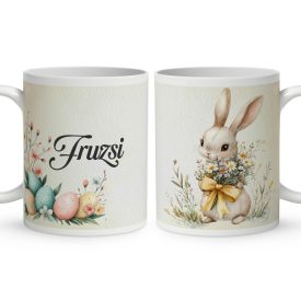   Névvel kérhető - Vintage Húsvéti nyuszi virággal mintás bögre