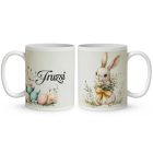 Névvel kérhető - Vintage Húsvéti nyuszi virággal mintás bögre