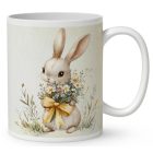 Névvel kérhető - Vintage Húsvéti nyuszi virággal mintás bögre