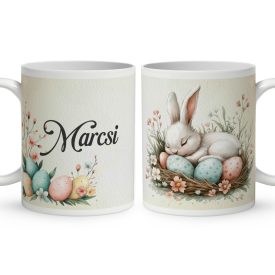  Névvel kérhető - Vintage Húsvéti alvó nyuszika mintás bögre