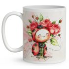 Névvel kérhető - Katica virágcsokorral mintás bögre