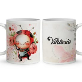 Névvel kérhető - Katica virágcsokorral mintás bögre