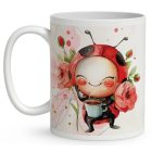 Névvel kérhető - Katica virágcsokorral mintás bögre