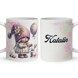   Névvel kérhető - Lufis Húsvéti manólány nyuszival mintás bögre