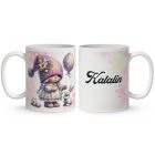 Névvel kérhető - Lufis Húsvéti manólány nyuszival mintás bögre