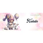 Névvel kérhető - Lufis Húsvéti manólány nyuszival mintás bögre