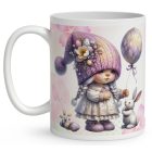 Névvel kérhető - Lufis Húsvéti manólány nyuszival mintás bögre