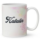 Névvel kérhető - Lufis Húsvéti manólány nyuszival mintás bögre