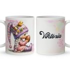 Névvel kérhető - Lufis Húsvéti manólány nyuszival mintás bögre