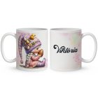 Névvel kérhető - Lufis Húsvéti manólány nyuszival mintás bögre