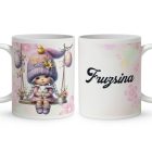 Névvel kérhető - Hintázós húsvéti manólány csibével mintás bögre