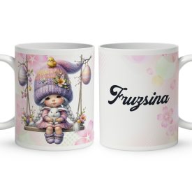   Névvel kérhető - Hintázós húsvéti manólány csibével mintás bögre