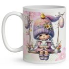 Névvel kérhető - Hintázós húsvéti manólány csibével mintás bögre