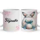 Névvel kérhető - Fehér Nyuszi popsi mintás bögre