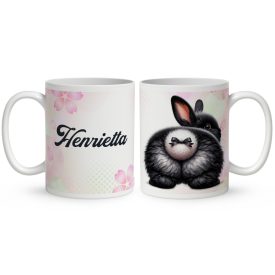   Névvel kérhető - Fekete masnis Nyuszi popsi mintás bögre