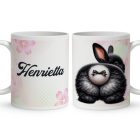 Névvel kérhető - Fekete masnis Nyuszi popsi mintás bögre