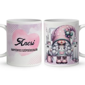   Névvel kérhető - Fodrász manólány az asztalnál mintás bögre