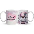 Névvel kérhető - Fodrász manólány az asztalnál mintás bögre