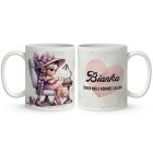 Névvel kérhető - Cuki lila Körmös manólány mintás bögre