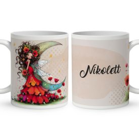   Névvel kérhető - Gyönyörű pipacs tündérlány és a hold mintás bögre