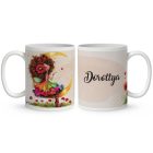 Névvel kérhető - Huncut pipacs tündérlány és aranyhold mintás bögre