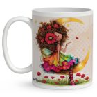 Névvel kérhető - Huncut pipacs tündérlány és aranyhold mintás bögre