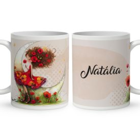   Névvel kérhető - Aranyos pipacs tündérlány és a hold mintás bögre