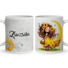 Névvel kérhető - Cuki Napraforgós tündérlány kosárral mintás bögre