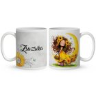 Névvel kérhető - Cuki Napraforgós tündérlány kosárral mintás bögre