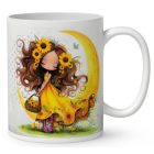 Névvel kérhető - Cuki Napraforgós tündérlány kosárral mintás bögre