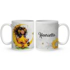 Névvel kérhető - Cuki Napraforgós tündérlány lámpással mintás bögre