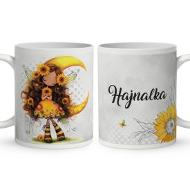   Névvel kérhető - Hosszúhajú cuki Napraforgós tündérlány mintás bögre