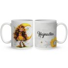 Névvel kérhető - Hosszúhajú cuki Napraforgós tündérlány mintás bögre