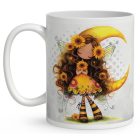 Névvel kérhető - Hosszúhajú cuki Napraforgós tündérlány mintás bögre