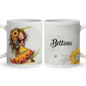   Névvel kérhető - Lazulós Napraforgós tündérlány mintás bögre