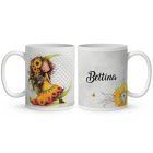 Névvel kérhető - Lazulós Napraforgós tündérlány mintás bögre