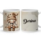 Névvel kérhető - Hintázó kávés manó lány mintás bögre