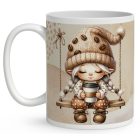 Névvel kérhető - Hintázó kávés manó lány mintás bögre