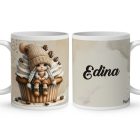 Névvel kérhető - Muffin kávés manó lány mintás bögre