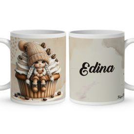   Névvel kérhető - Muffin kávés manó lány mintás bögre