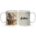 Névvel kérhető - Muffin kávés manó lány mintás bögre