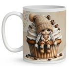 Névvel kérhető - Muffin kávés manó lány mintás bögre
