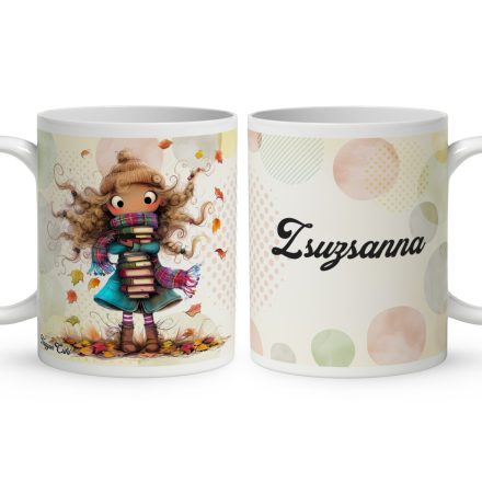 Névvel kérhető - Cuki őszi Könyvmoly lány mintás bögre