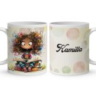 Névvel kérhető - Olvasó őszi Könyvmoly lány mintás bögre