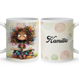   Névvel kérhető - Olvasó őszi Könyvmoly lány mintás bögre