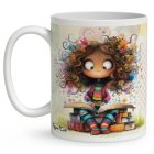 Névvel kérhető - Olvasó őszi Könyvmoly lány mintás bögre