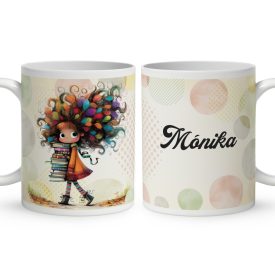   Névvel kérhető - Könyves őszi Könyvmoly lány mintás bögre