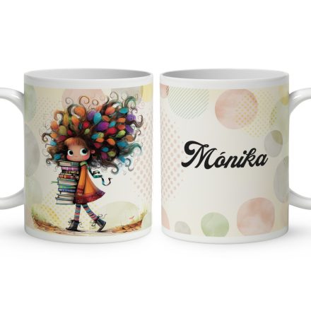 Névvel kérhető - Könyves őszi Könyvmoly lány mintás bögre